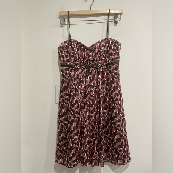 BCBG Maxazaria Petites Silk Straps orStrapless Ruffles Beads Lined Dress size 4 - Picture 4 of 16